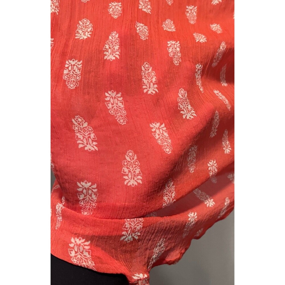 Lucky Brand Floral Sheer Womens XS Orange Red Coral Fairy Boho Peasant Cottage - Picture 6 of 11